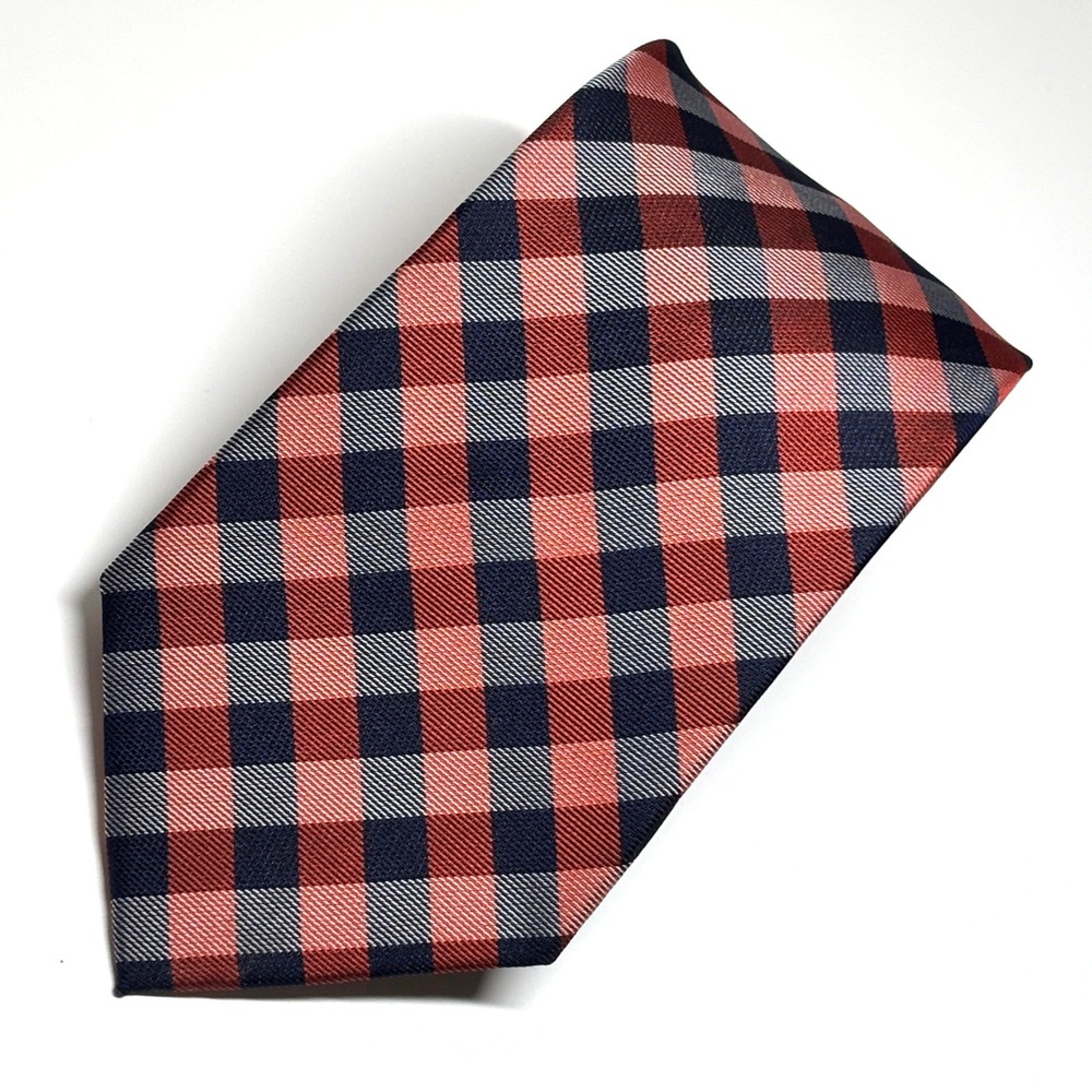 Nautica Necktie Mens OS Red Navy Blue Gingham Check Silk Plaid Preppy Ivy League